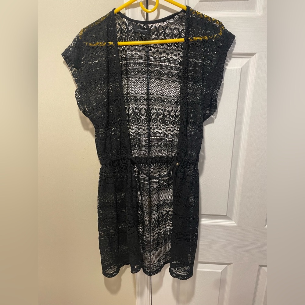 Atmosphere Black Mesh Beach Cover-Up